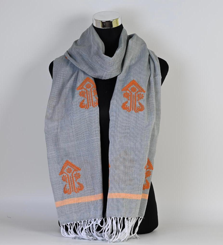 Hand- woven Cotton Stole With Assamese Motifs